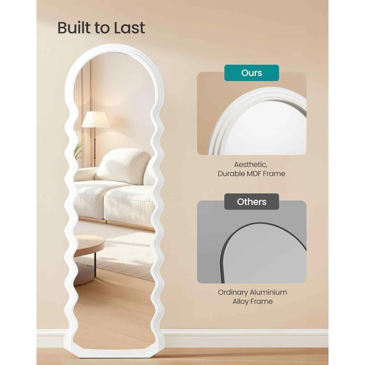 Wavy Full Length Standing Mirror, White - Cloud White – image 2