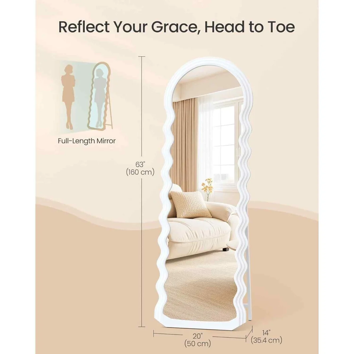 Wavy Full Length Standing Mirror, White - Cloud White – image 3