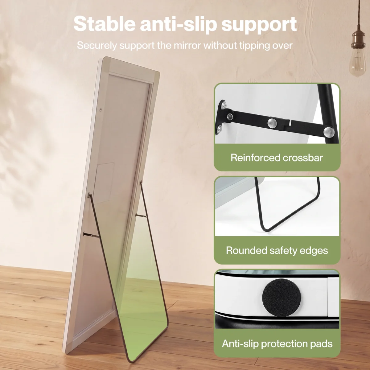 Full Length Mirror 3 Color LED Touch Dressing Mirror 165x60cm Dimmable - White – image 2