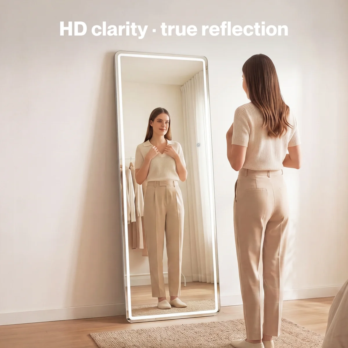 Full Length Mirror 3 Color LED Touch Dressing Mirror 165x60cm Dimmable - White – image 6