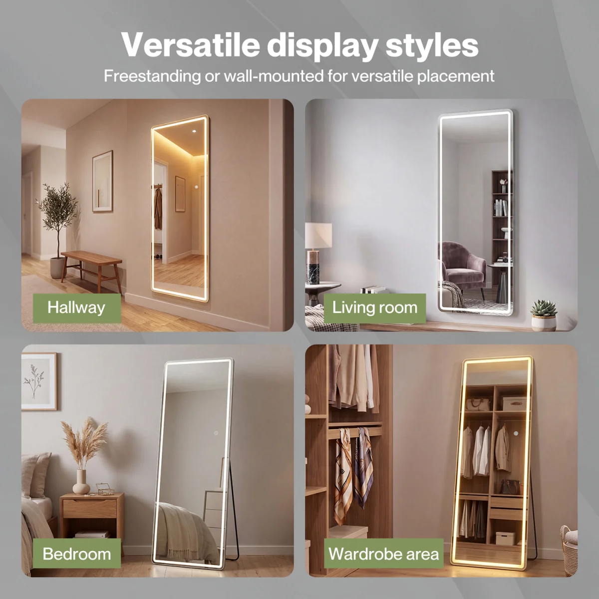 Full Length Mirror 3 Color LED Touch Dressing Mirror 165x60cm Dimmable - White – image 8