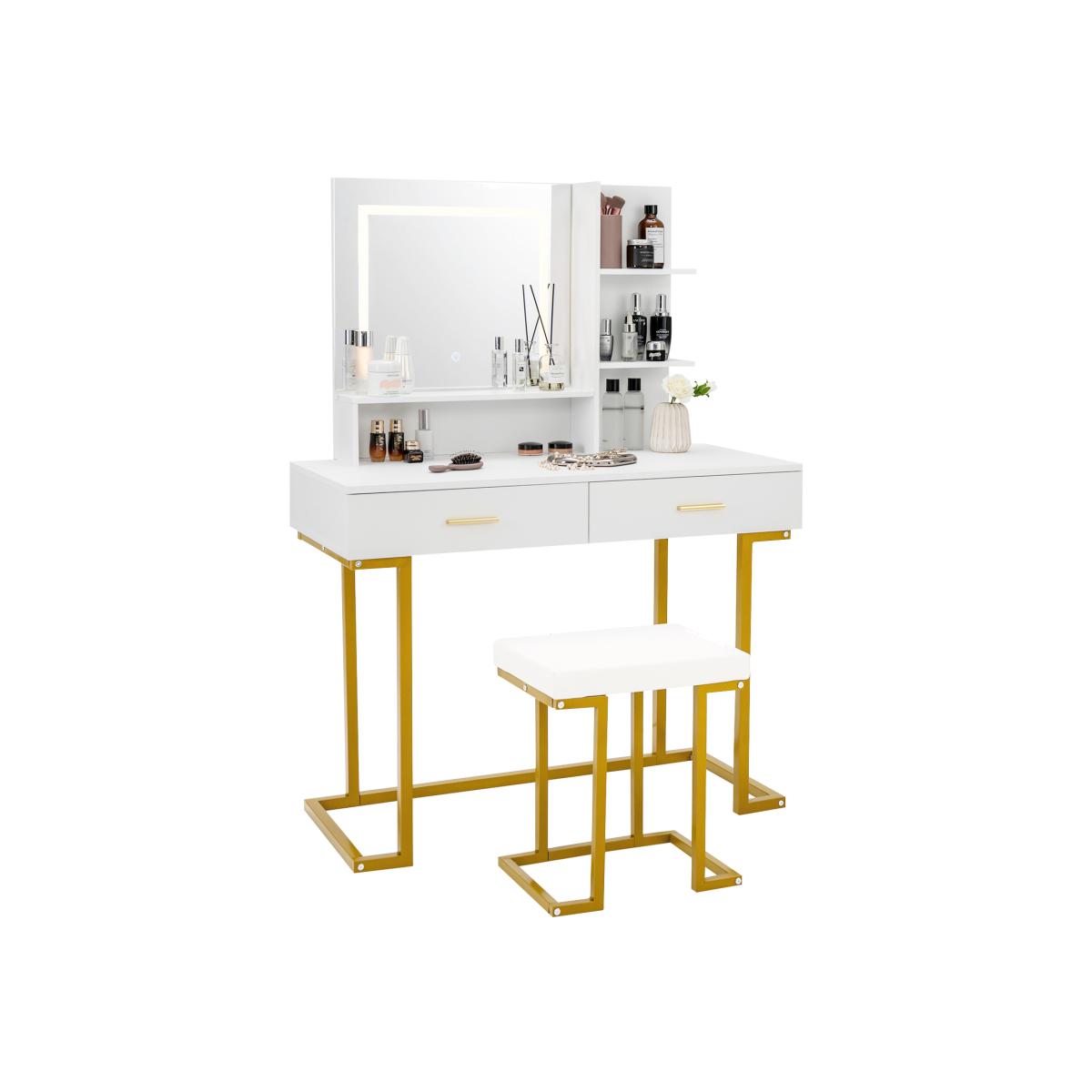 Vanity Set with Large Mirror Makeup Table - White