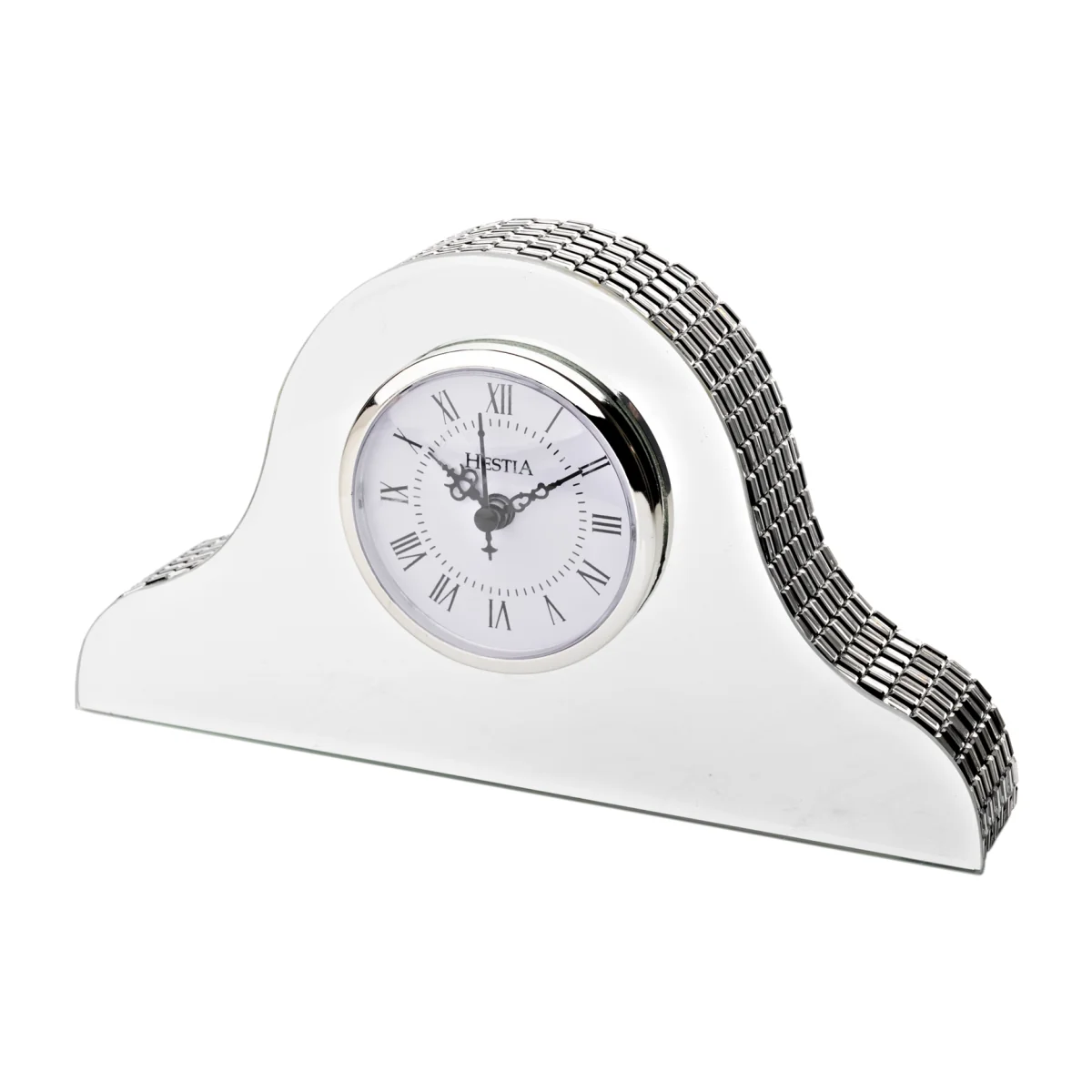 Hestia Glass Mirror Napoleon Mantel Clock - Silver