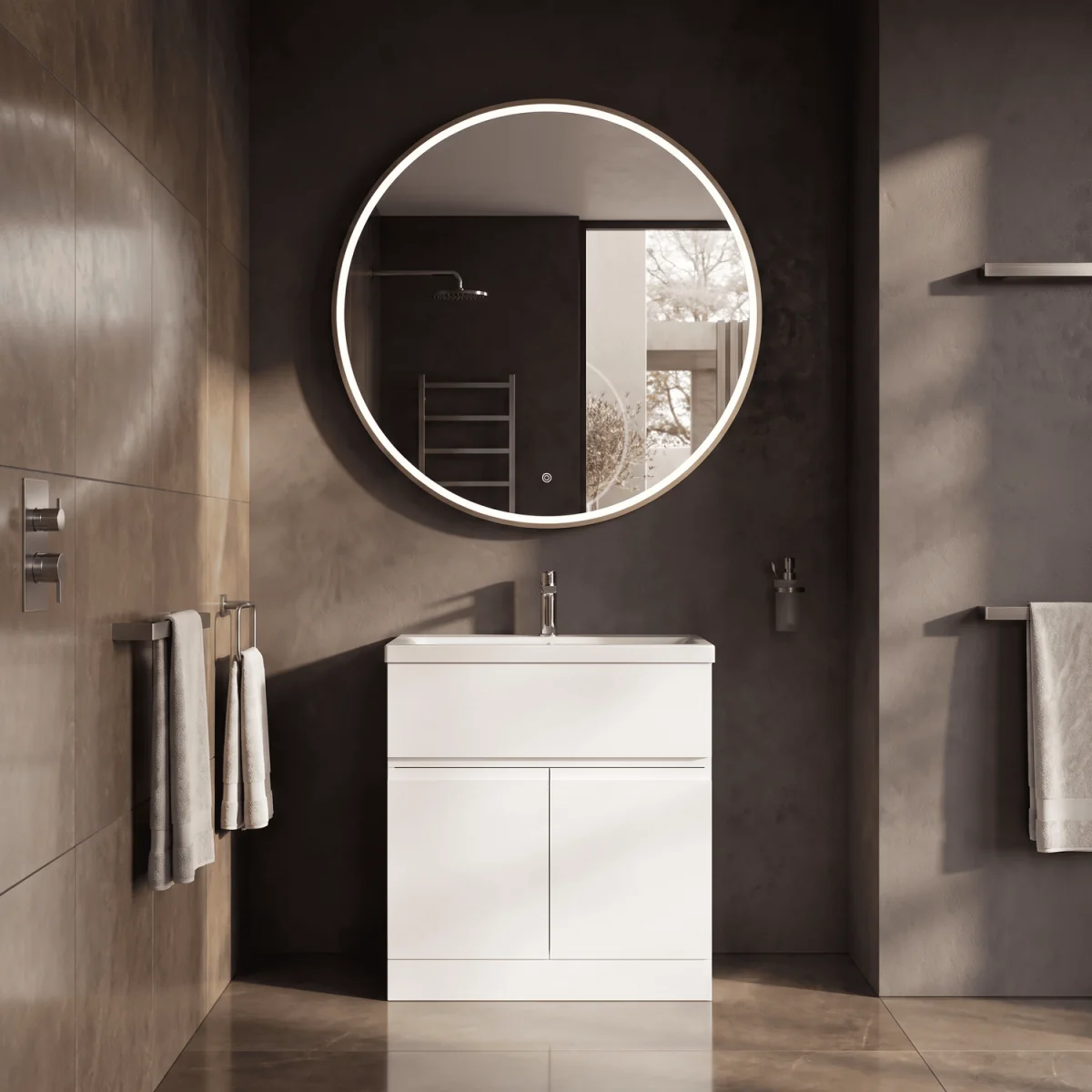 Round Inset Framed LED Touch Sensor Mirror - 800mm - Brushed Brass - Brushed Brass – image 2