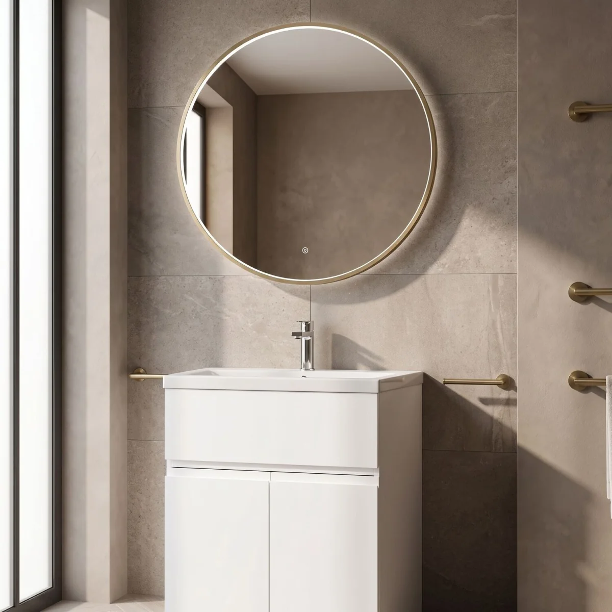 Round Inset Framed LED Touch Sensor Mirror - 800mm - Brushed Brass - Brushed Brass – image 4