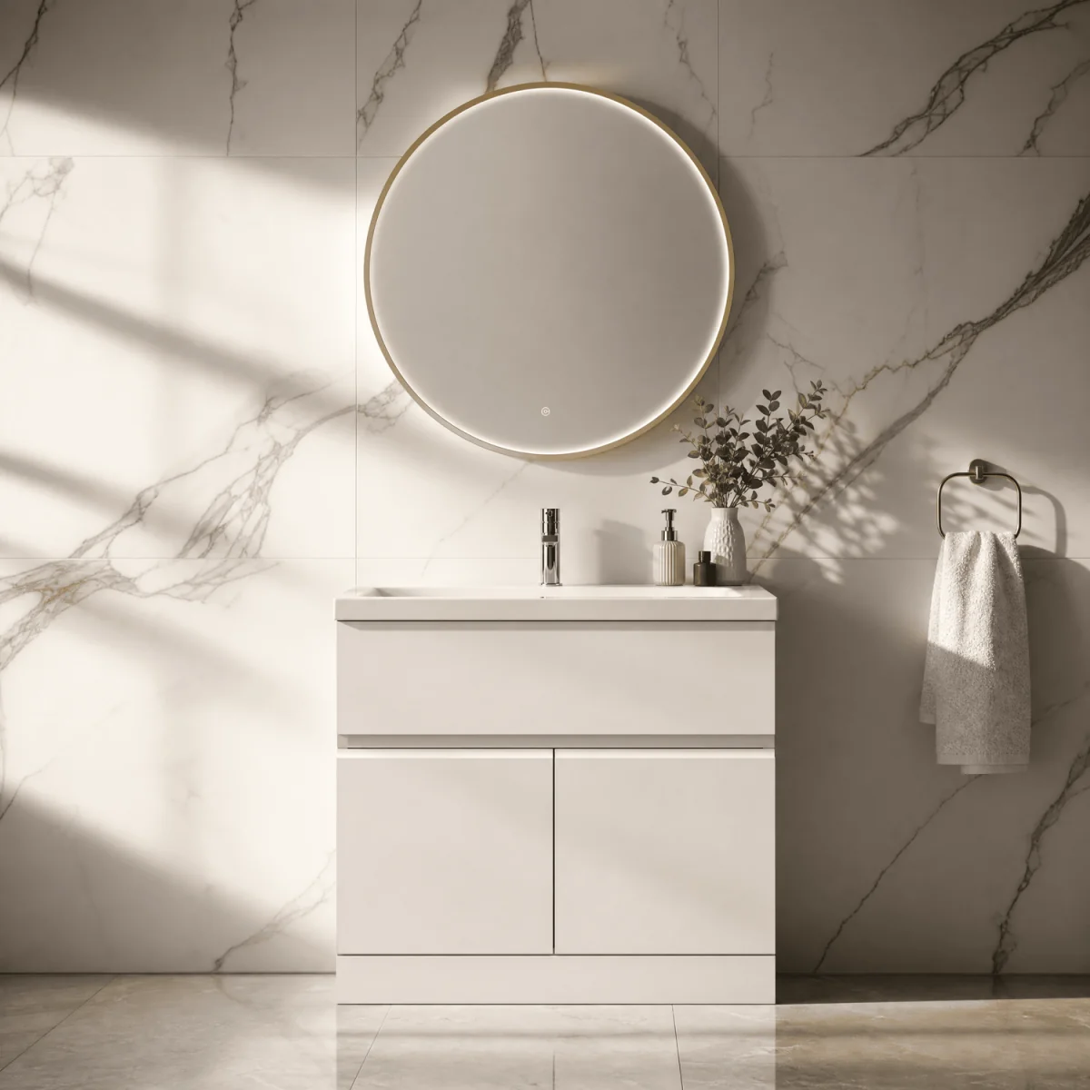 Round Inset Framed LED Touch Sensor Mirror - 800mm - Brushed Brass - Brushed Brass – image 5