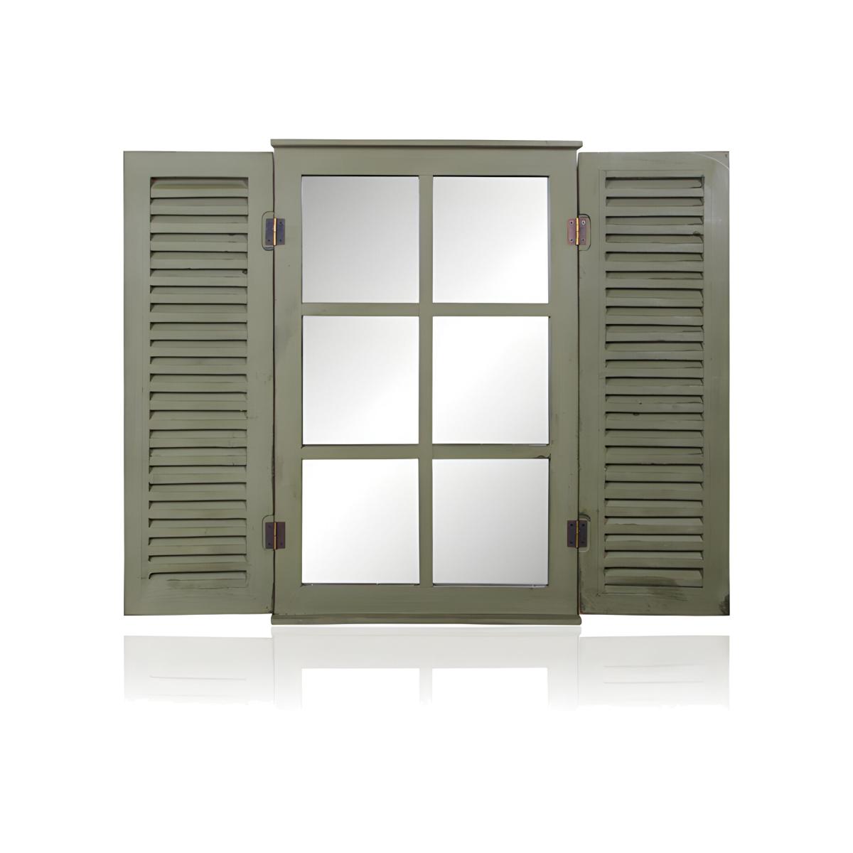 Country Window with Slatted Shutter Design Glass Mirror - Silver