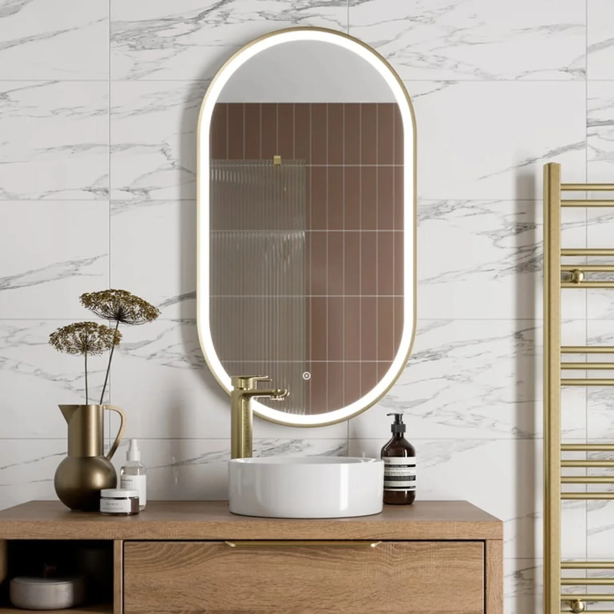 Bathwell Oval LED Mirror with Demister - Brushed Brass – image 2