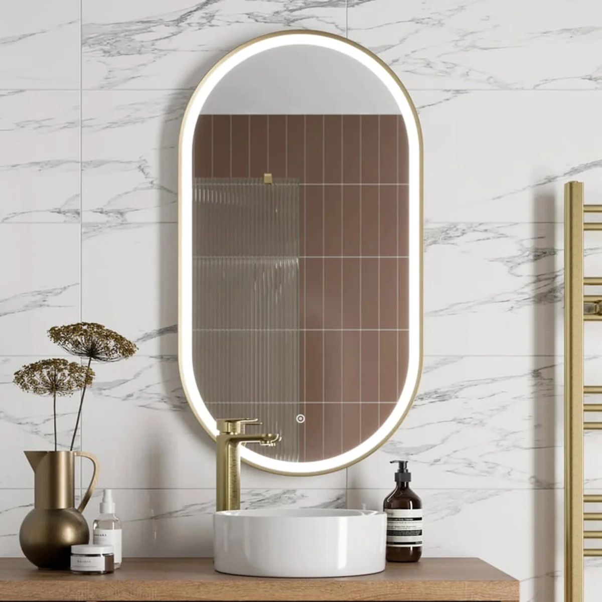 Bathwell Oval LED Mirror with Demister - Brushed Brass – image 1