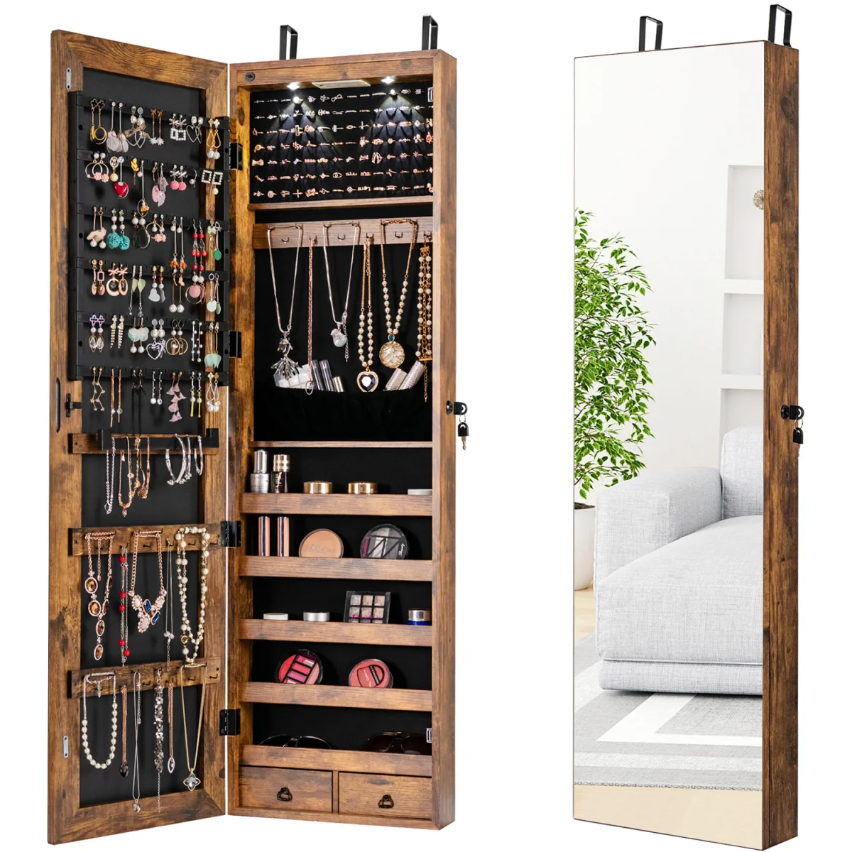 Mirror Jewelry Armoire Over Door Jewelry Organizer - White – image 2
