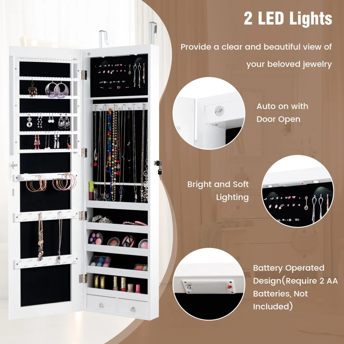Mirror Jewelry Armoire Over Door Jewelry Organizer - White – image 12