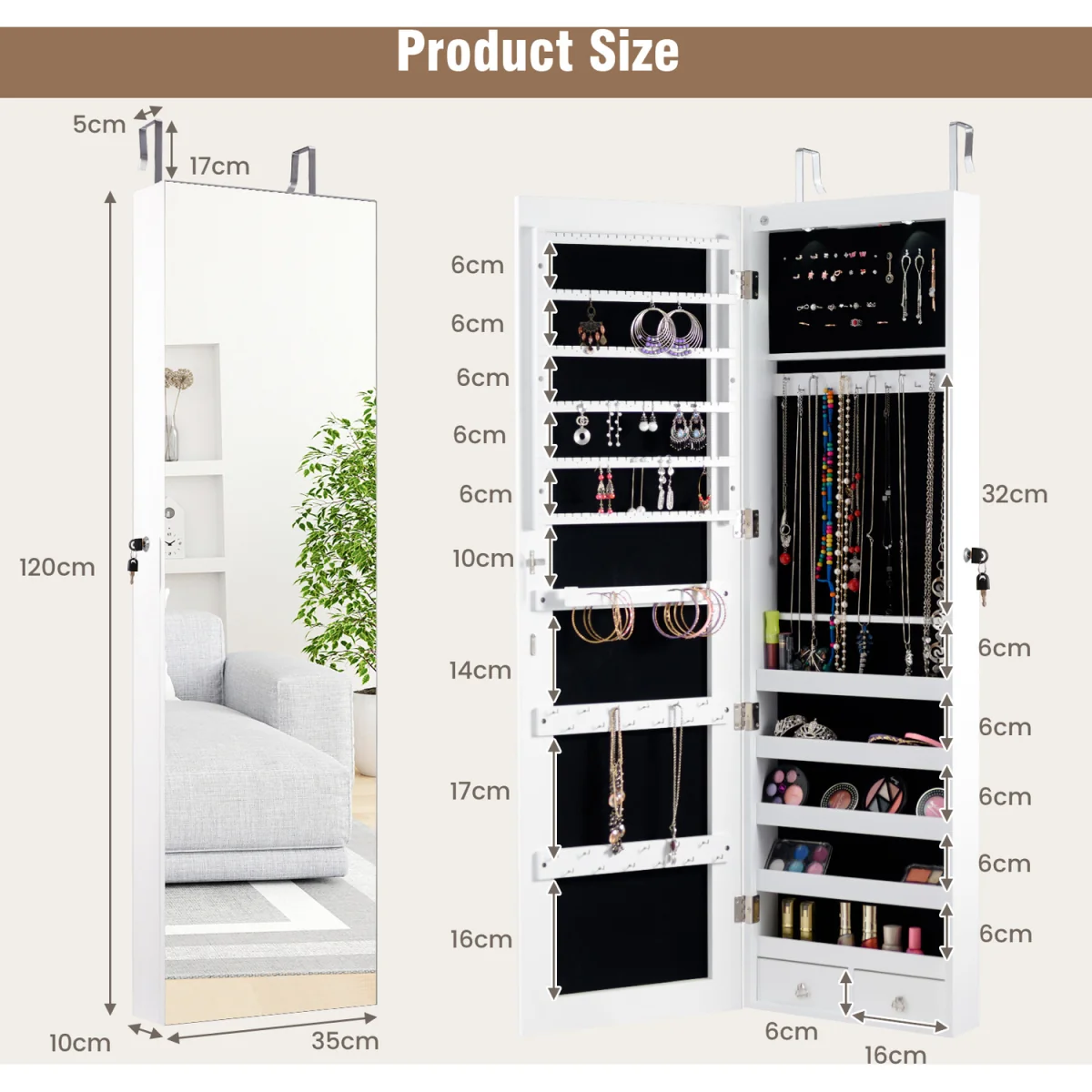 Mirror Jewelry Armoire Over Door Jewelry Organizer - White – image 13