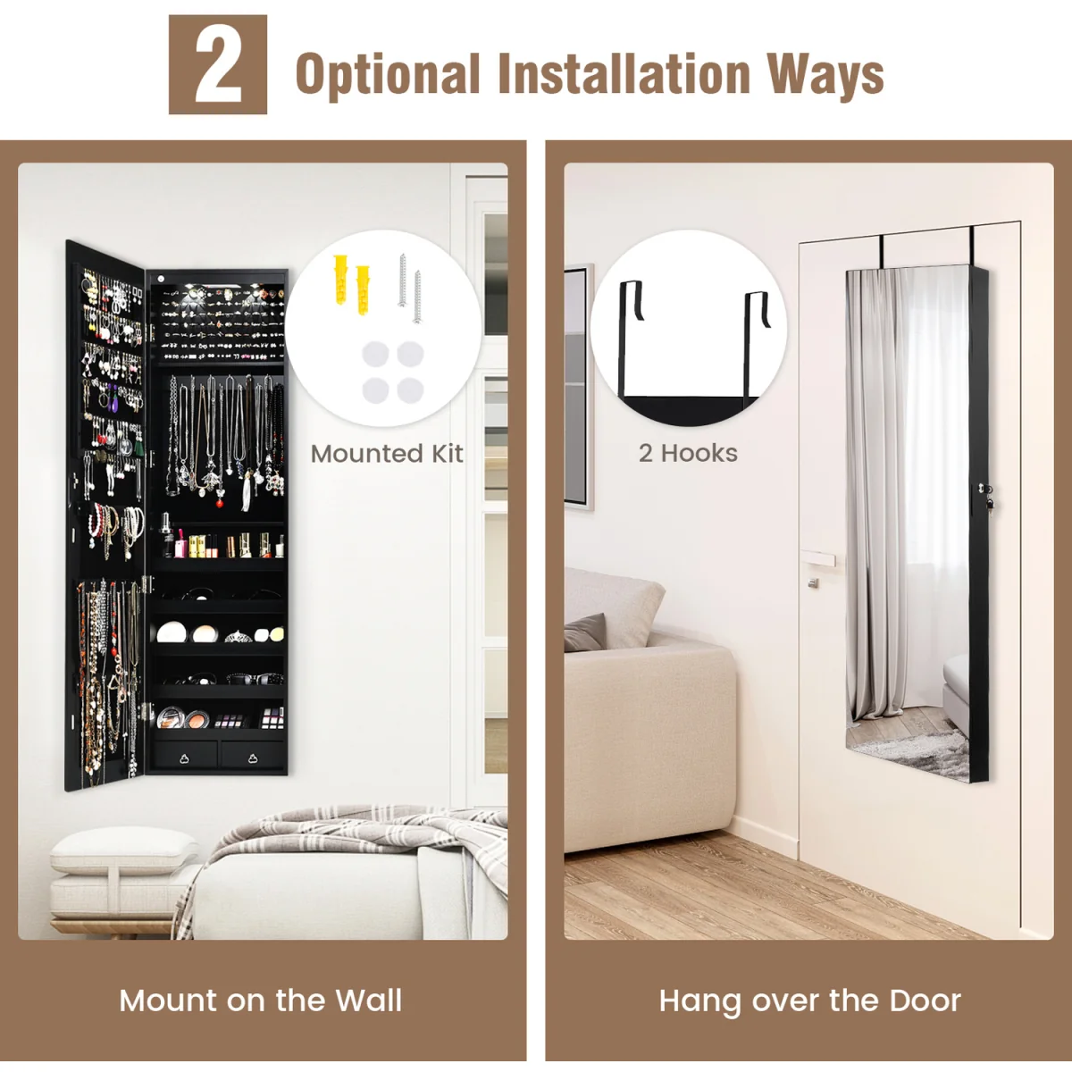 Mirror Jewelry Armoire Over Door Jewelry Organizer - White – image 15