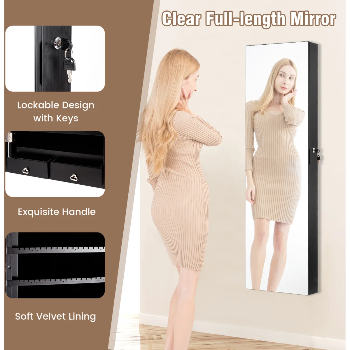 Mirror Jewelry Armoire Over Door Jewelry Organizer - White – image 16