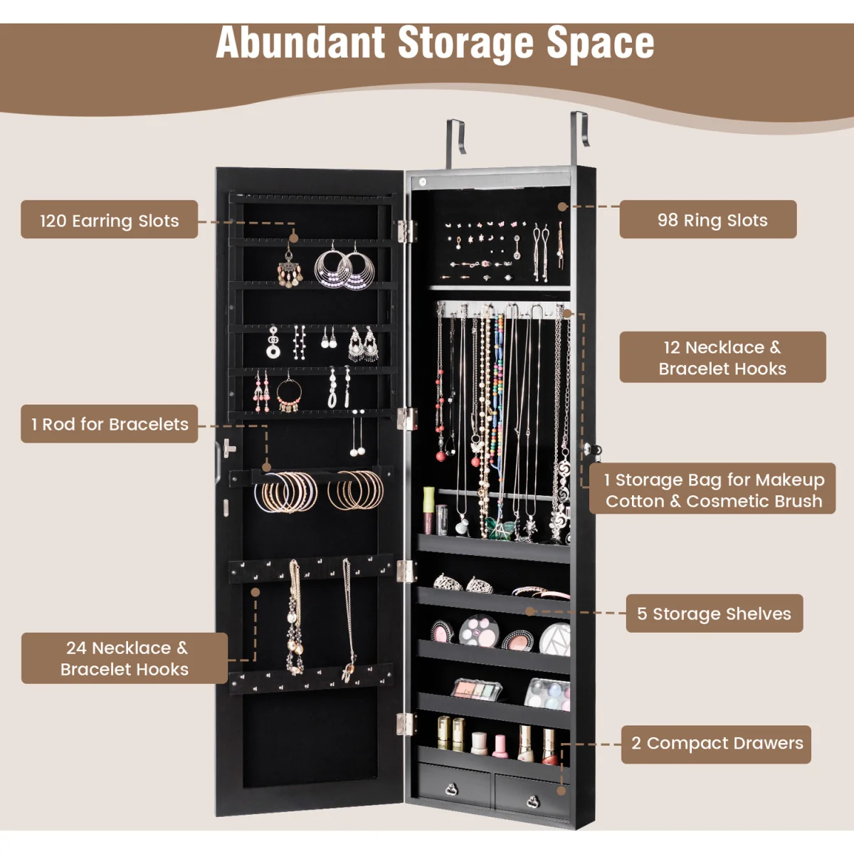 Mirror Jewelry Armoire Over Door Jewelry Organizer - White – image 17