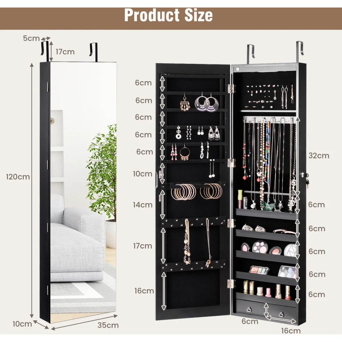 Mirror Jewelry Armoire Over Door Jewelry Organizer - White – image 19