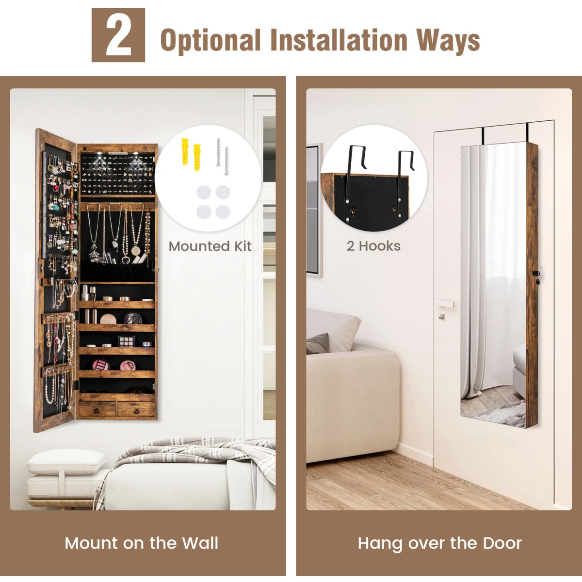 Mirror Jewelry Armoire Over Door Jewelry Organizer - White – image 4