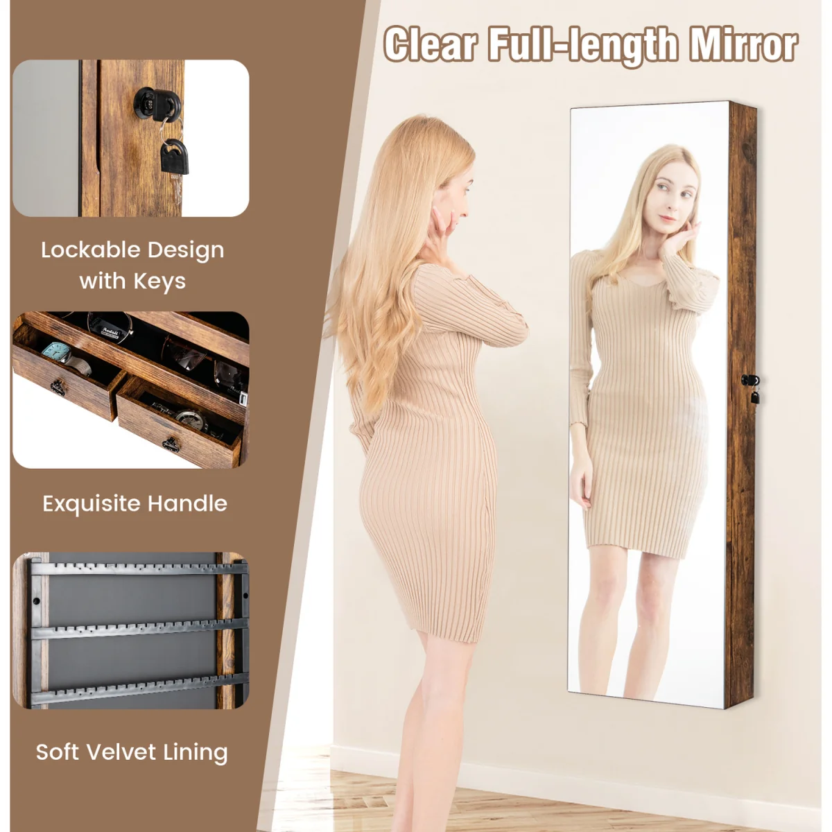 Mirror Jewelry Armoire Over Door Jewelry Organizer - White – image 5