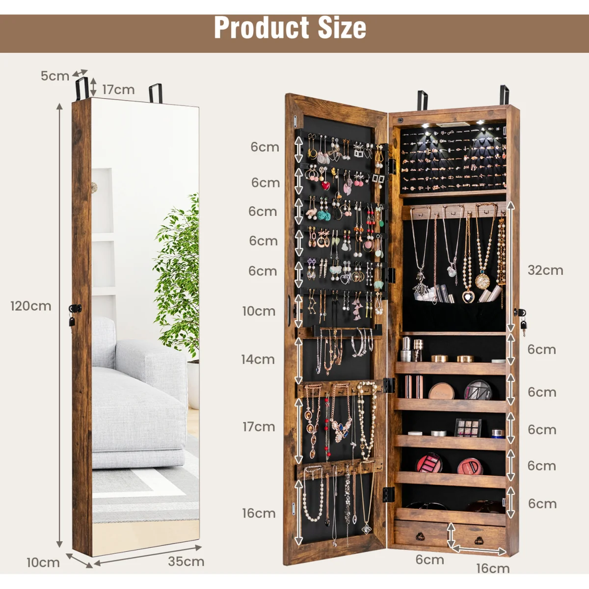 Mirror Jewelry Armoire Over Door Jewelry Organizer - White – image 8