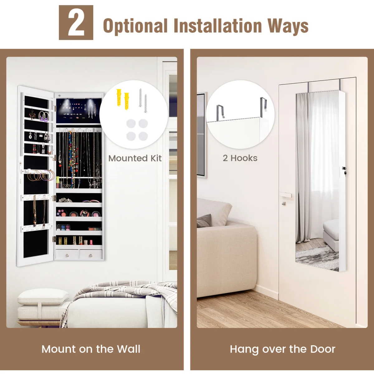 Mirror Jewelry Armoire Over Door Jewelry Organizer - White – image 9