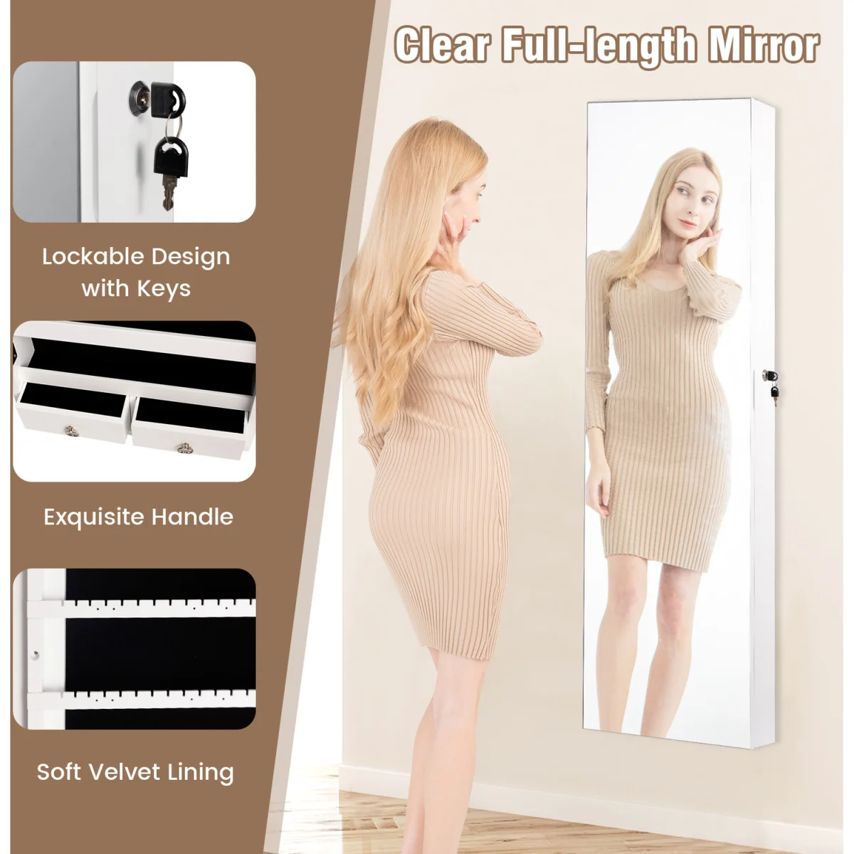 Mirror Jewelry Armoire Over Door Jewelry Organizer - White – image 10