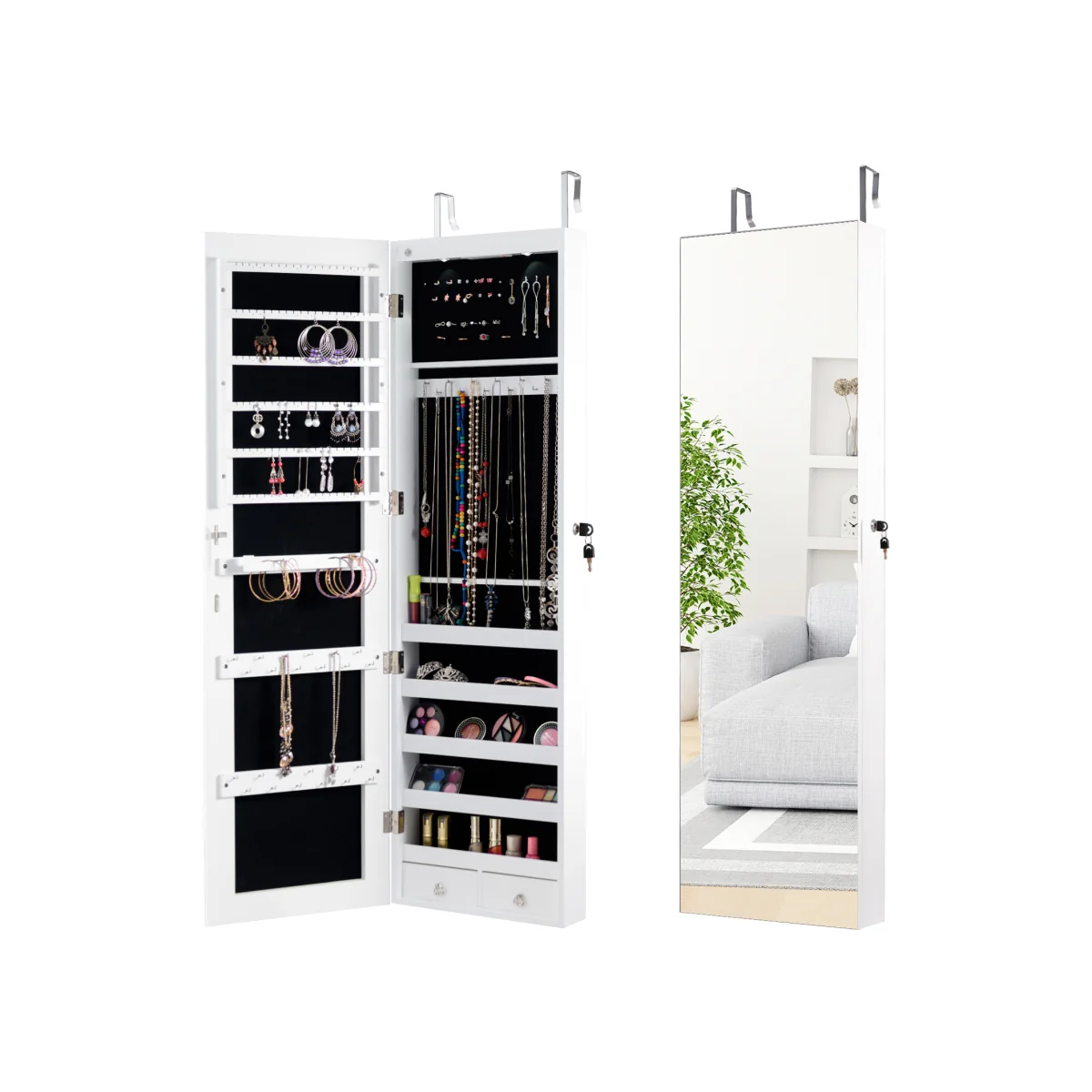 Mirror Jewelry Armoire Over Door Jewelry Organizer - White – image 1