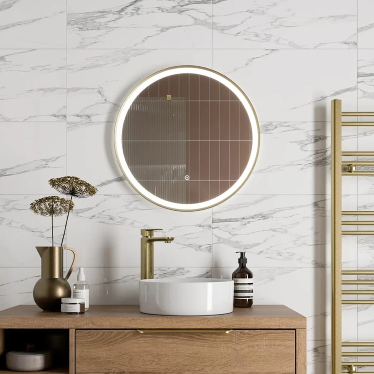 Bathwell Round LED Mirror with Demister - Brushed Brass – image 2