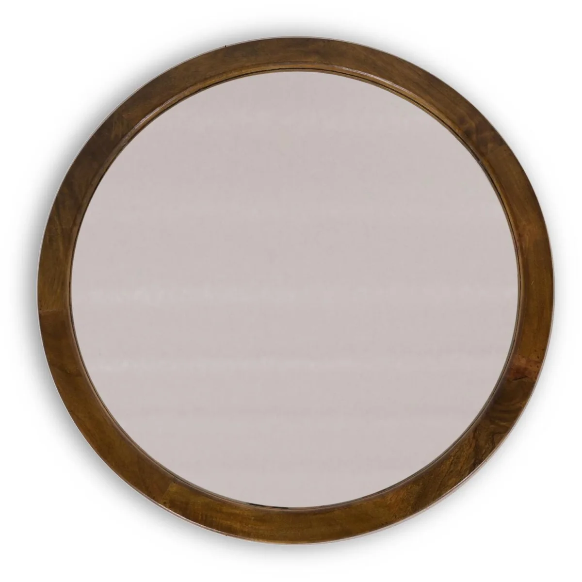 Large Round Solid Mango Wood Wall Mirror - Dark Oak – image 2