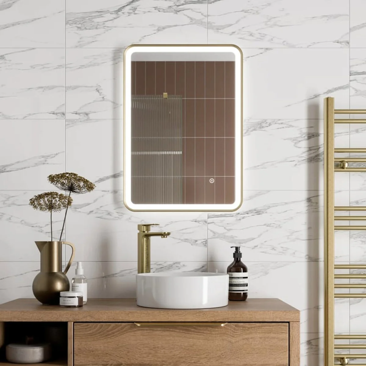 Rectangular LED Mirror with Demister - Brushed Brass – image 2