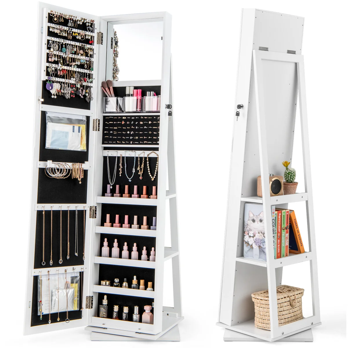 Standing Jewelry Organizer with Full Length Mirror - White – image 2