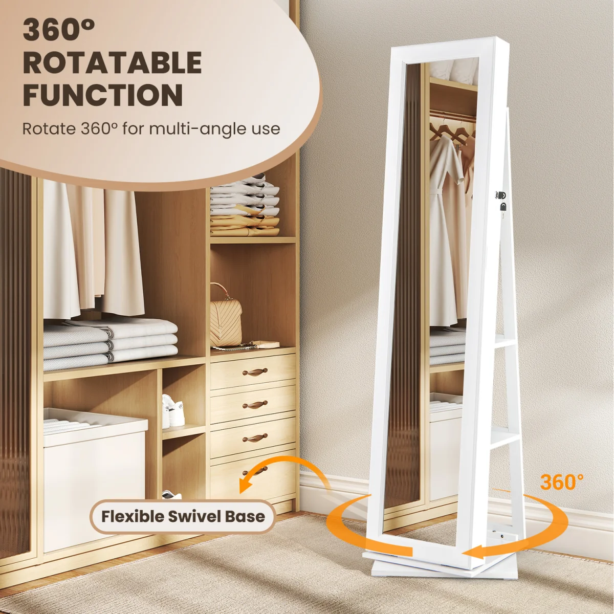 Standing Jewelry Organizer with Full Length Mirror - White – image 3
