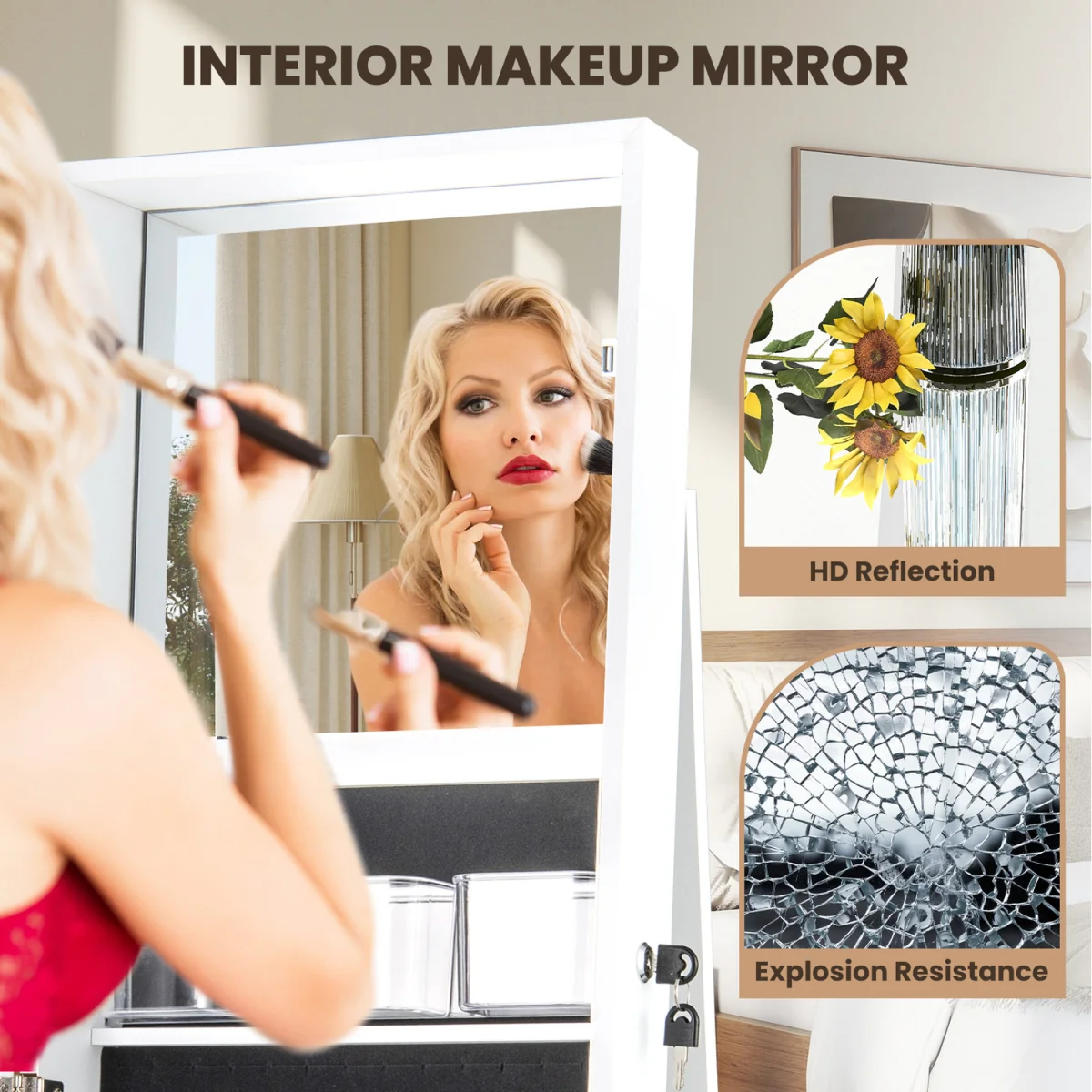 Standing Jewelry Organizer with Full Length Mirror - White – image 4