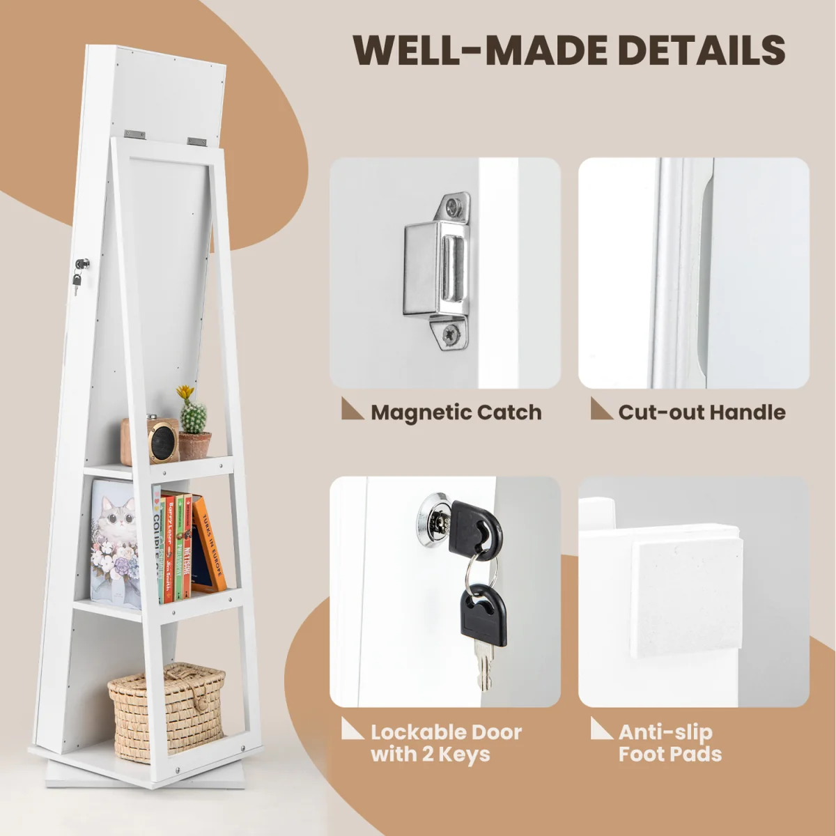 Standing Jewelry Organizer with Full Length Mirror - White – image 5