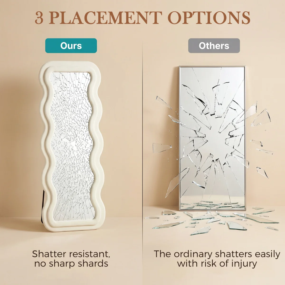HOMCOM Full Length Mirror 160 x 60 cm Velvet Wall Standing Mirror - Cream – image 4