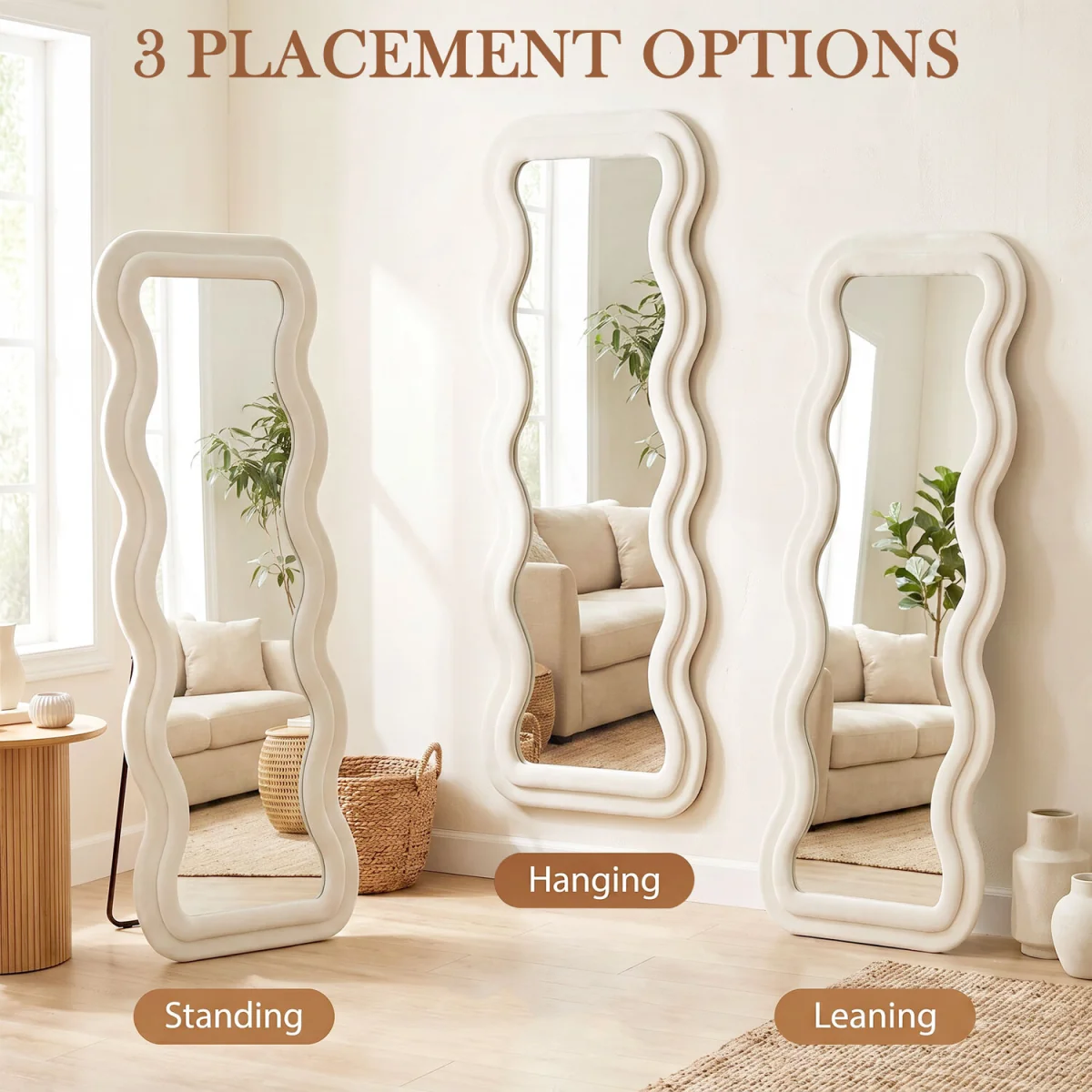 HOMCOM Full Length Mirror 160 x 60 cm Velvet Wall Standing Mirror - Cream – image 5