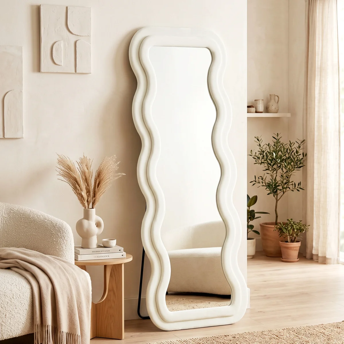 HOMCOM Full Length Mirror 160 x 60 cm Velvet Wall Standing Mirror - Cream – image 7