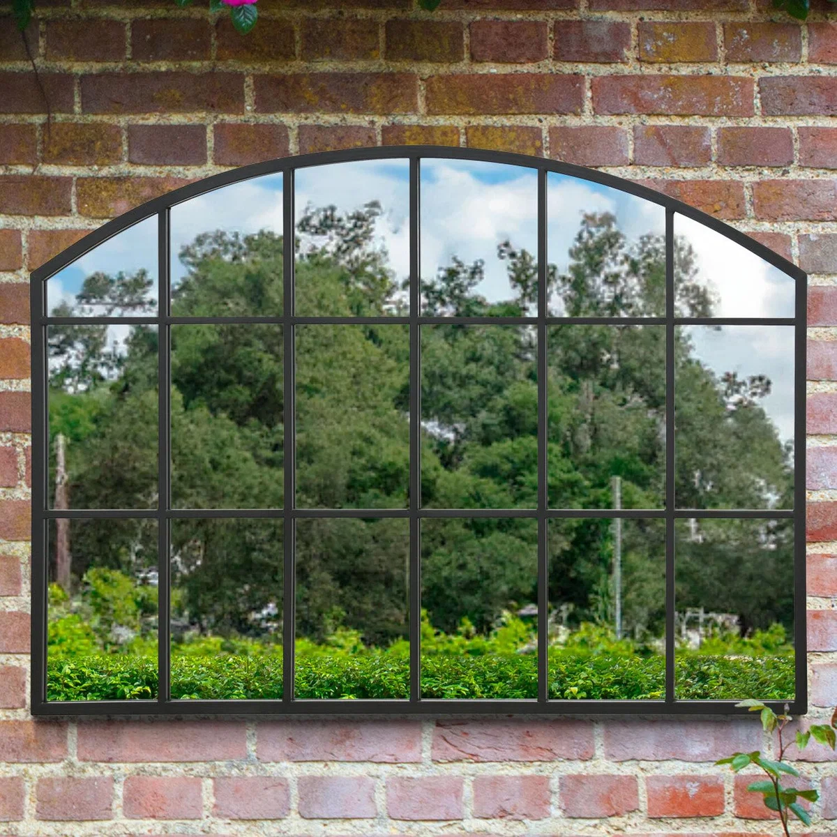 Arcus Overmantle Arch Wall Garden Mirror - Black / 65cm