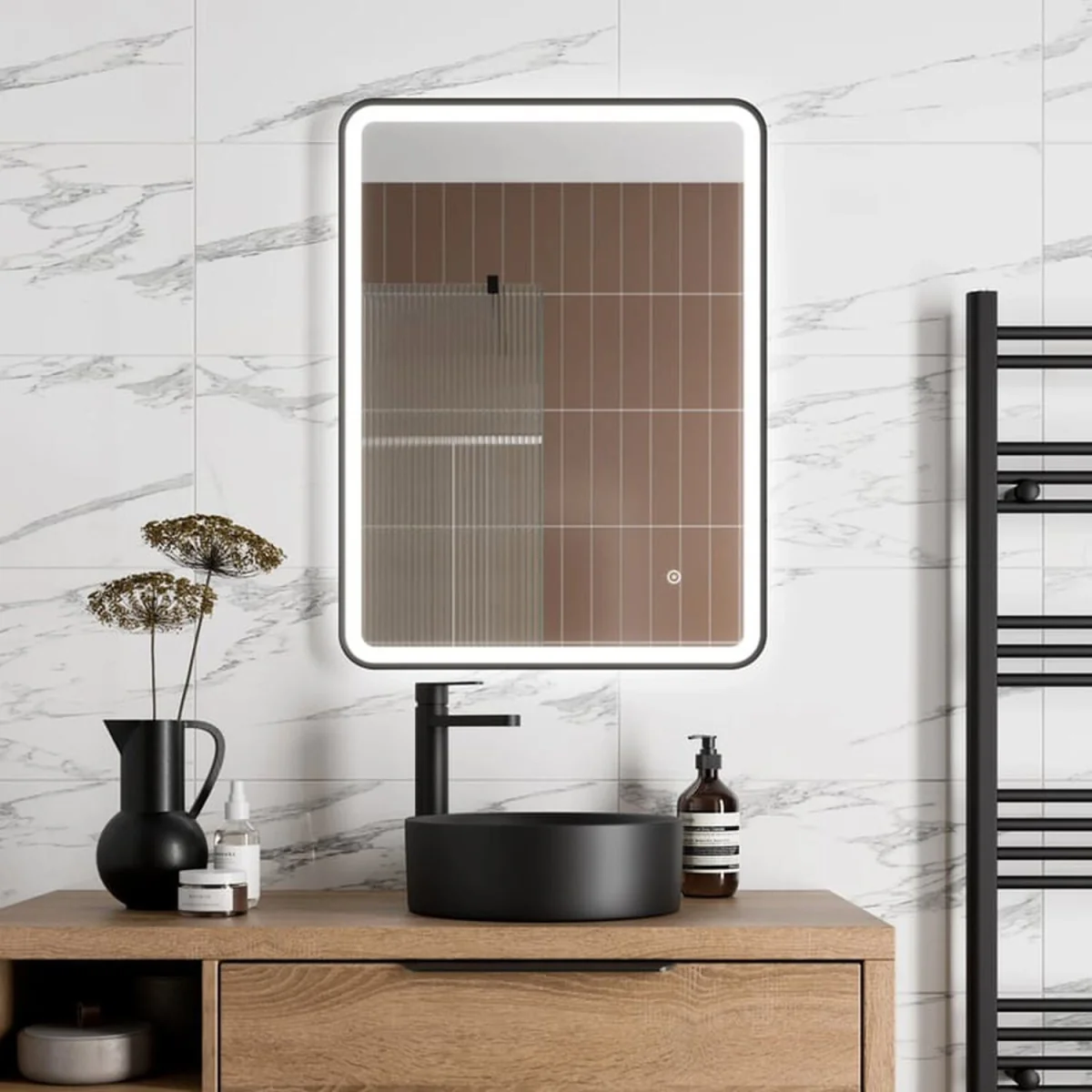 Rectangular LED Mirror with Demister 600 x 800mm Matt Black - Matt Black – image 3
