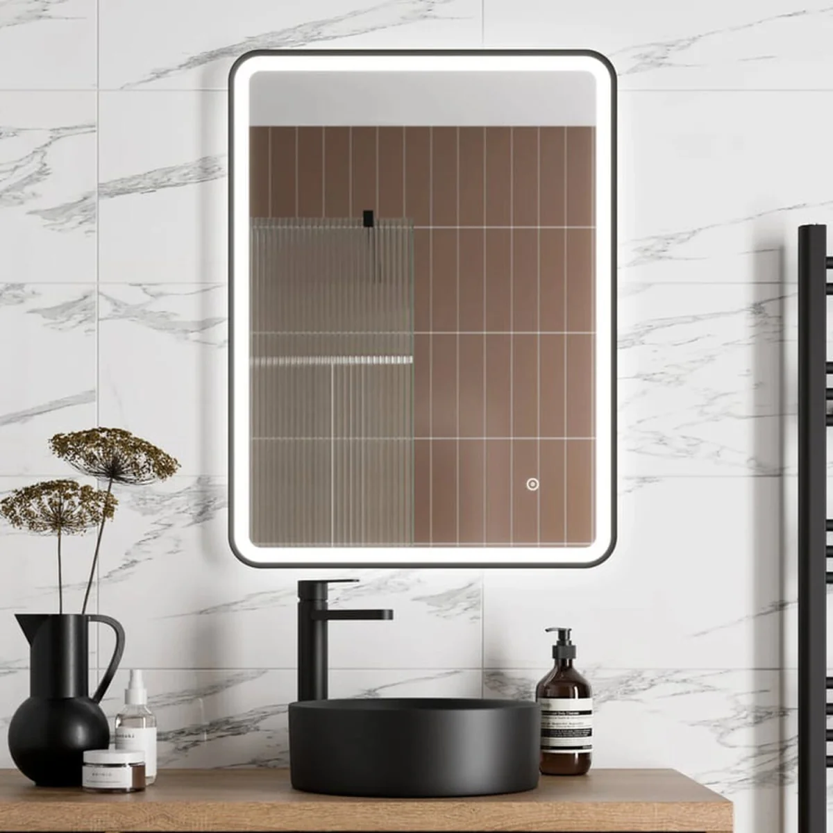 Rectangular LED Mirror with Demister 600 x 800mm Matt Black - Matt Black – image 1