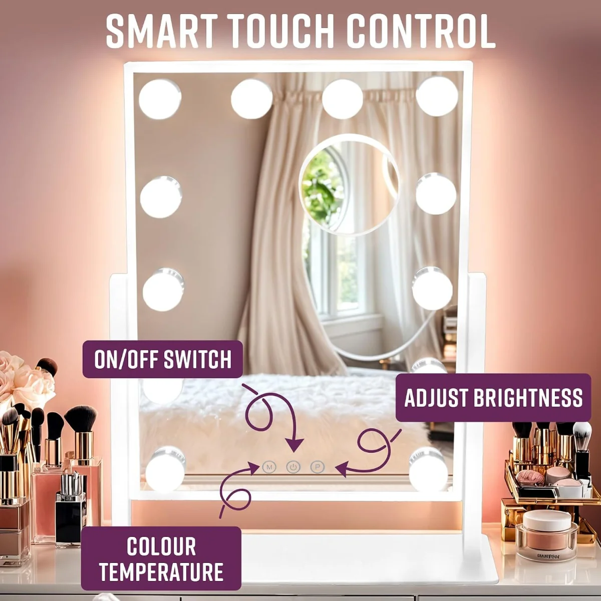 GloBrite 12 LED Hollywood Dressing Table Mirror - White - White – image 3