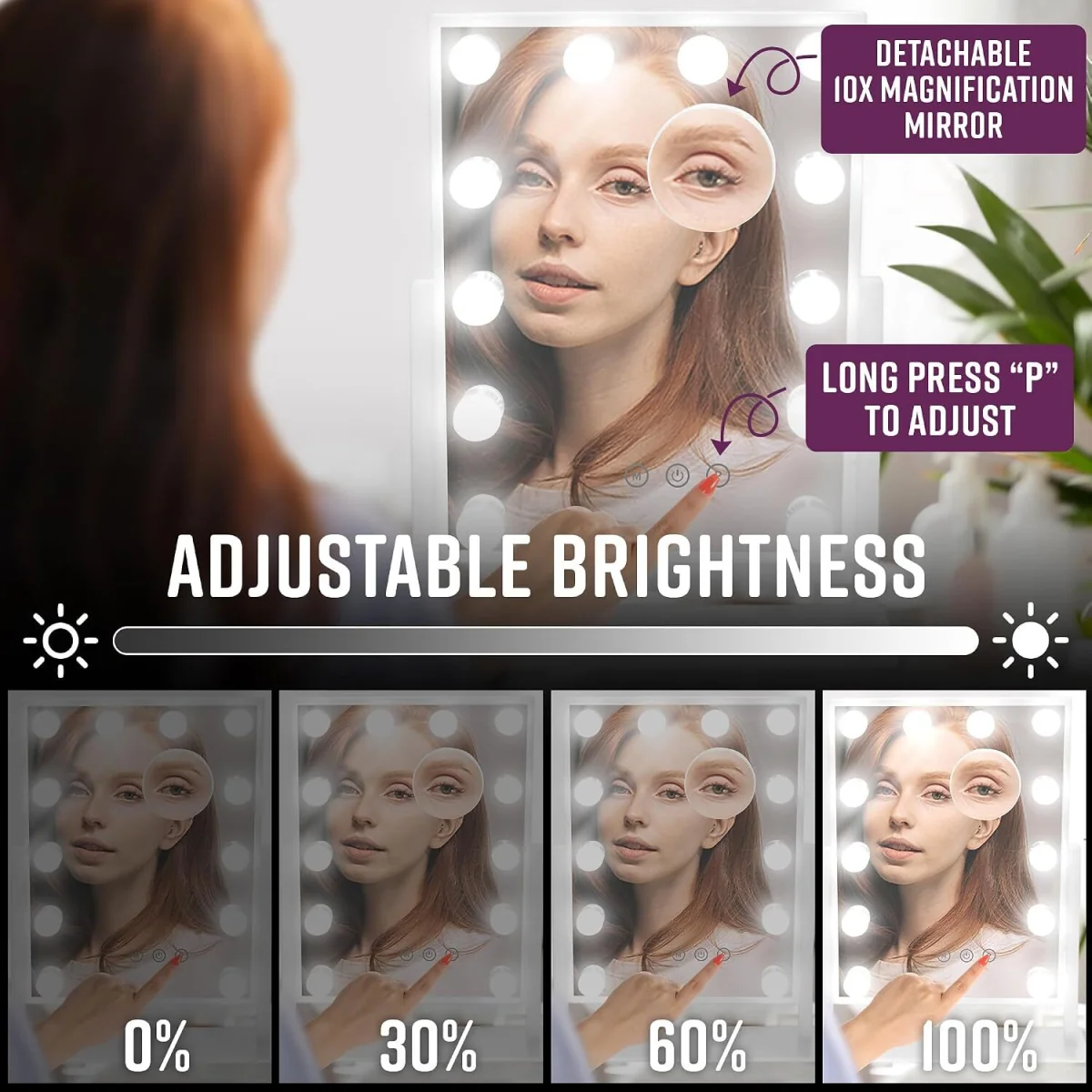 GloBrite 12 LED Hollywood Dressing Table Mirror - White - White – image 4
