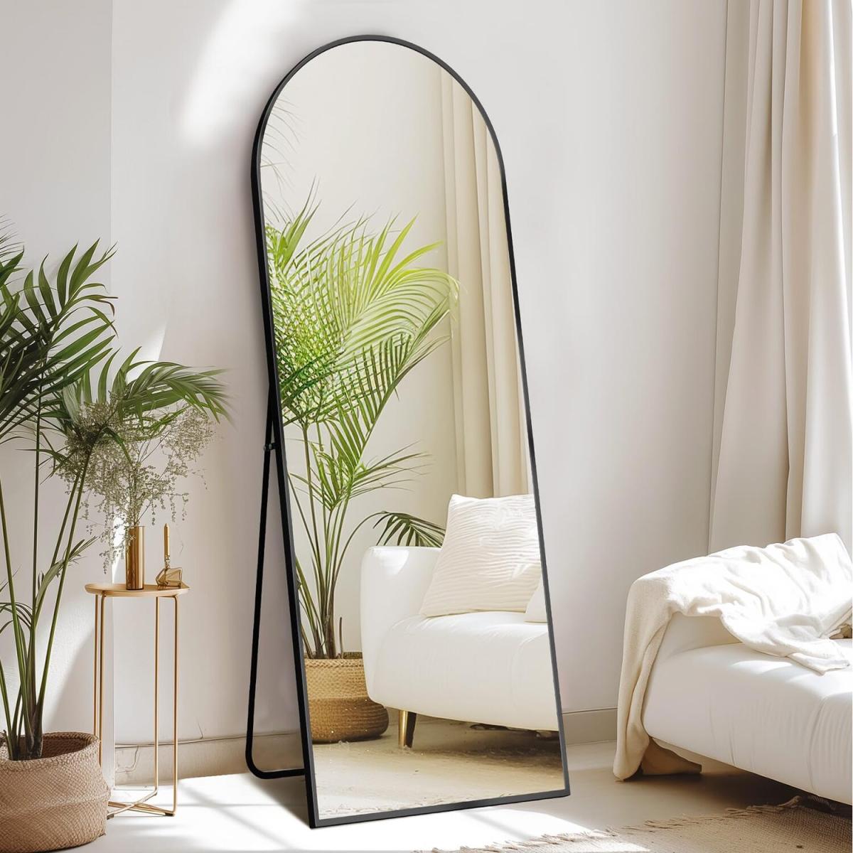 Arched Full Length Mirror with Slim Aluminum Alloy Frame - Black