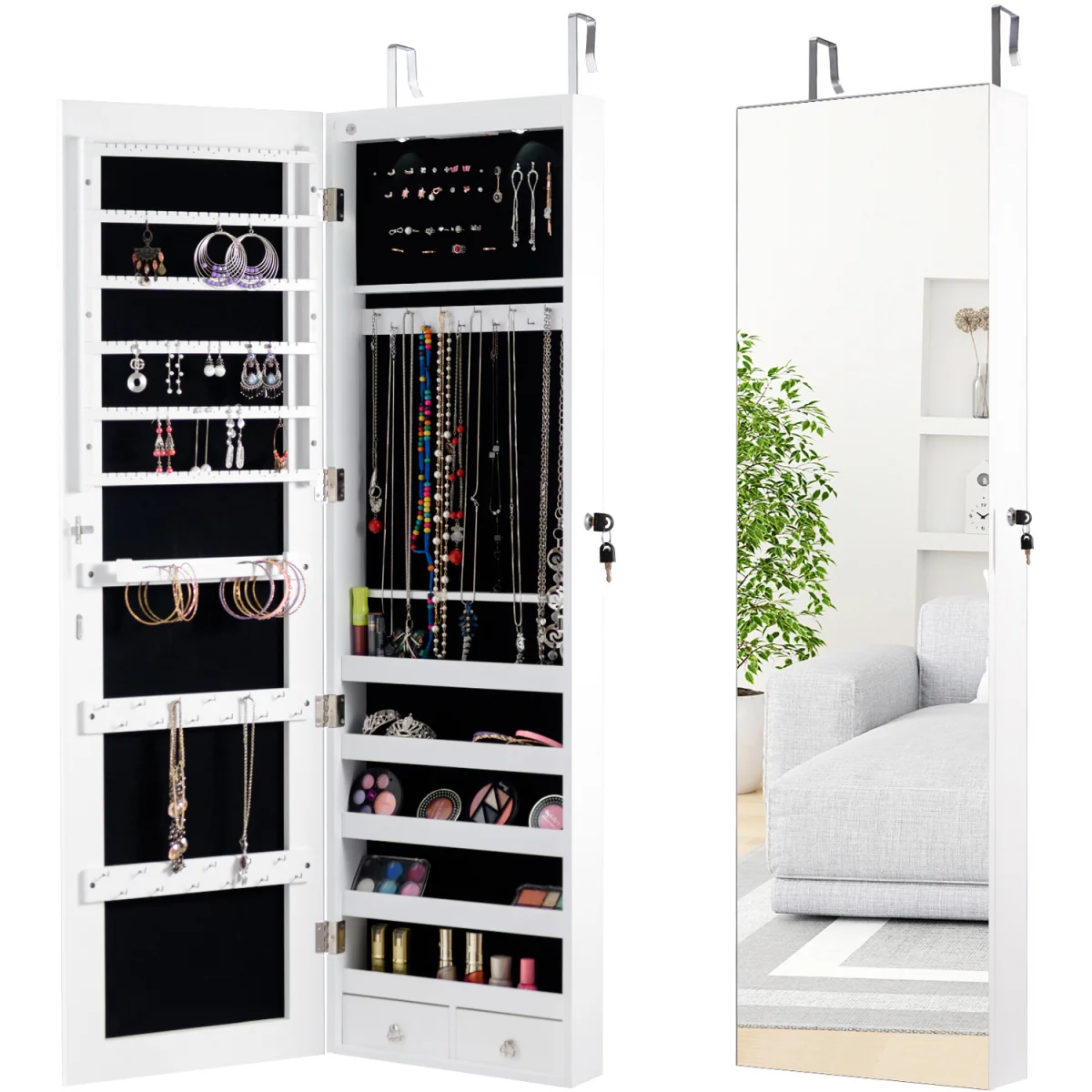 Mirror Jewelry Armoire Over Door Jewelry Organizer  - Brown – image 8
