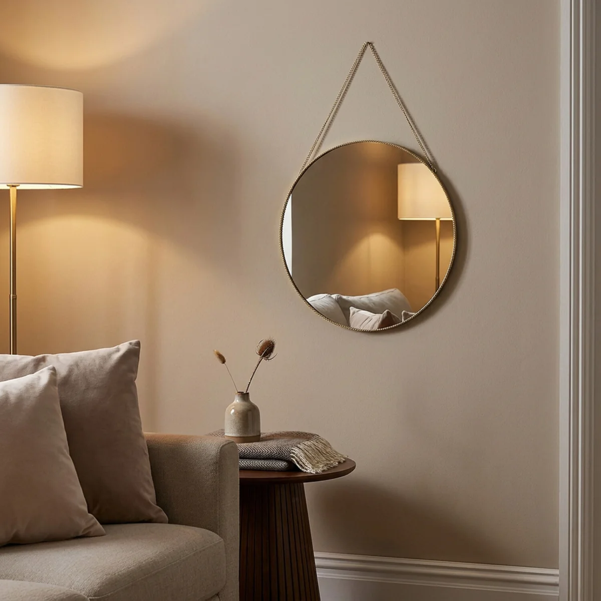 Framed Round Hanging Mirror - Gold – image 6
