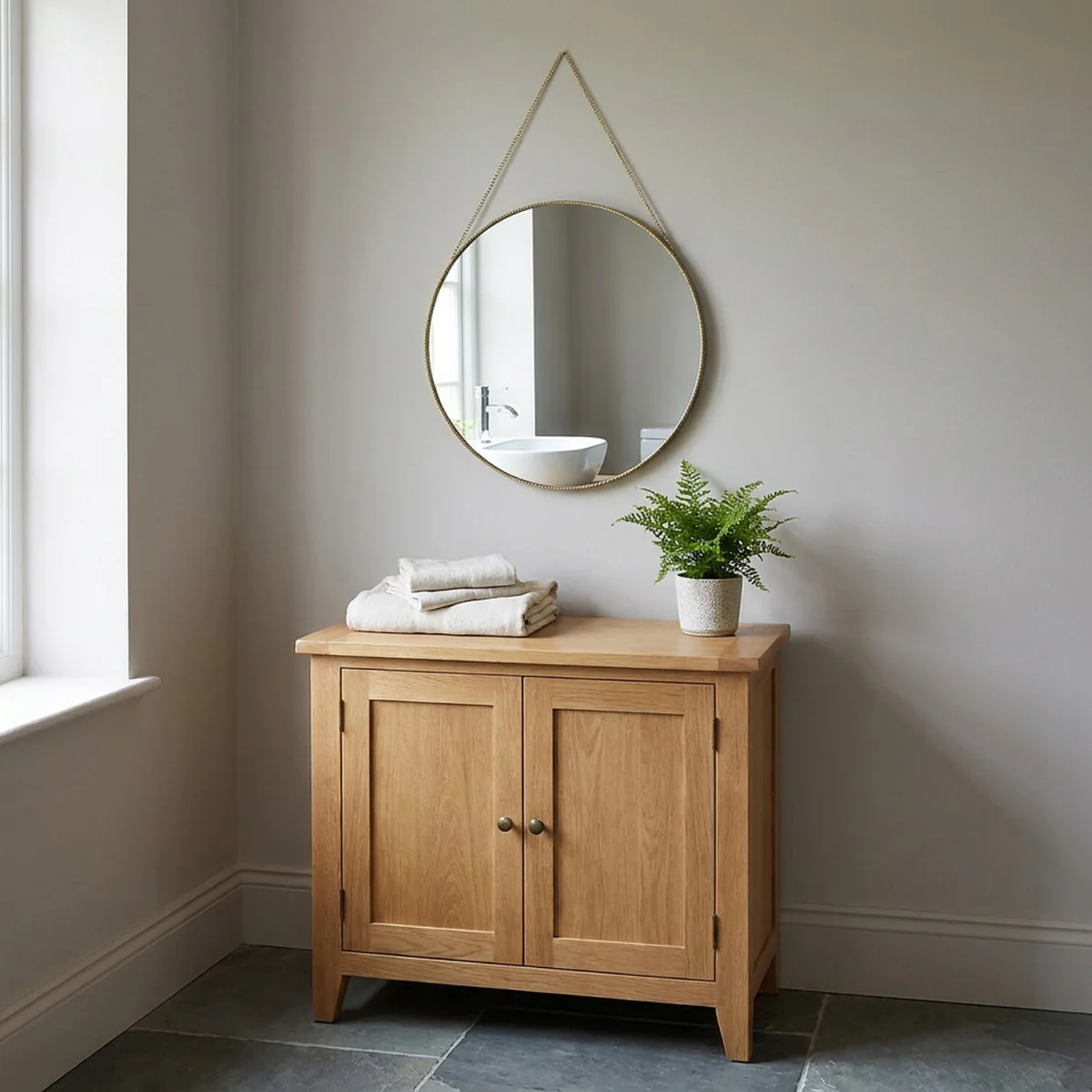 Framed Round Hanging Mirror - Gold – image 1