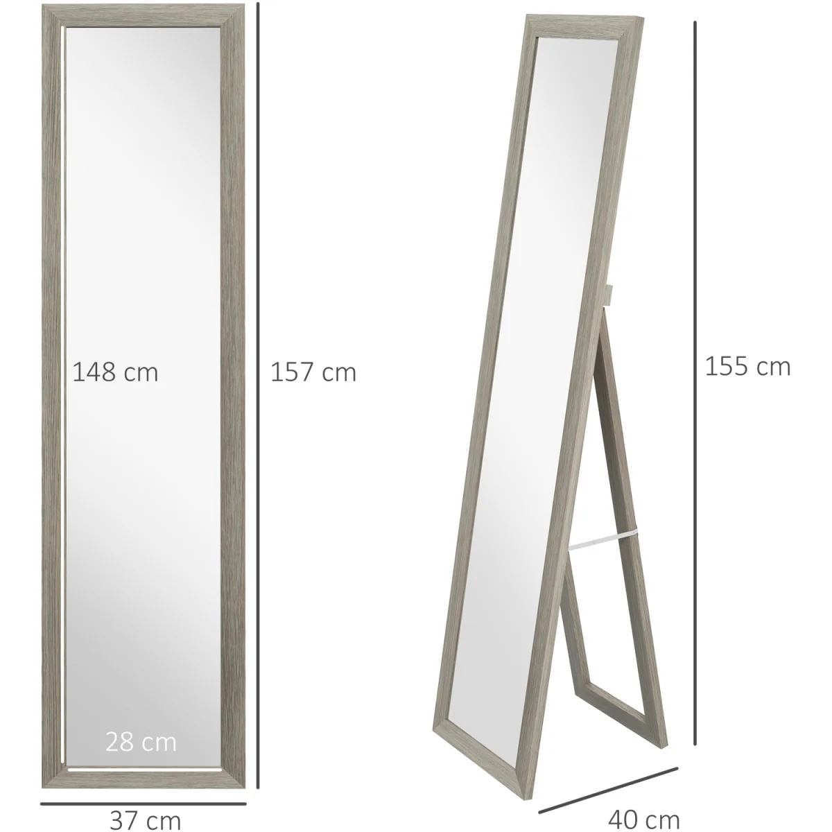 HOMCOM Full Length Mirror Farmhouse Wall Mirror Hanging Freestanding Grey - Grey – image 3