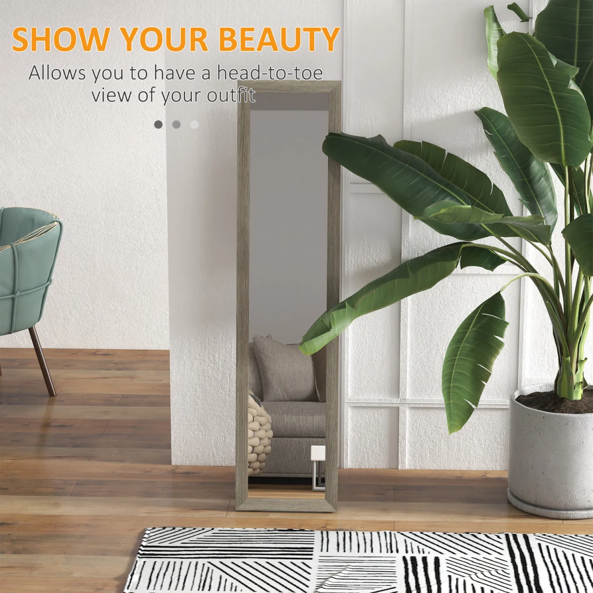 HOMCOM Full Length Mirror Farmhouse Wall Mirror Hanging Freestanding Grey - Grey – image 4