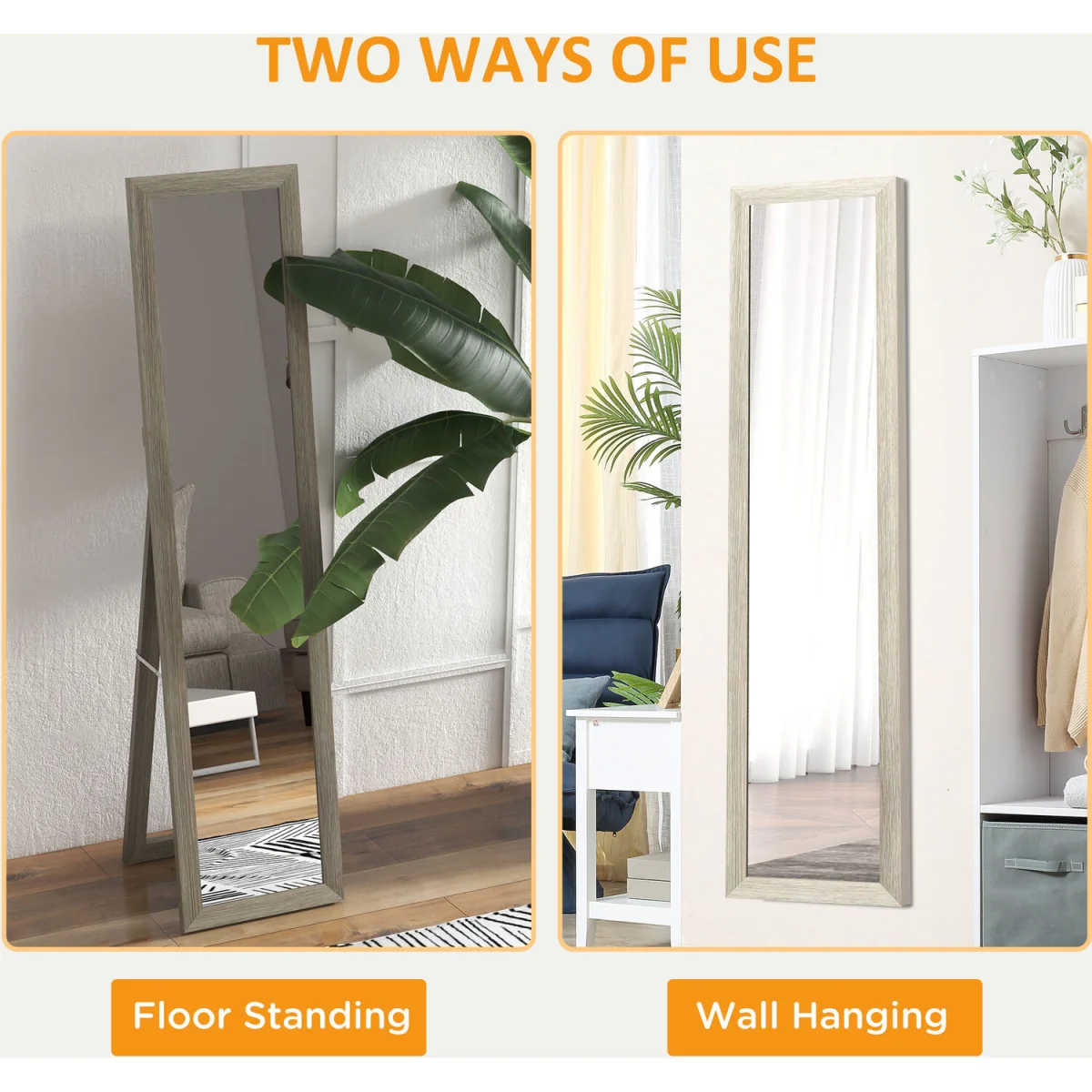 HOMCOM Full Length Mirror Farmhouse Wall Mirror Hanging Freestanding Grey - Grey – image 5