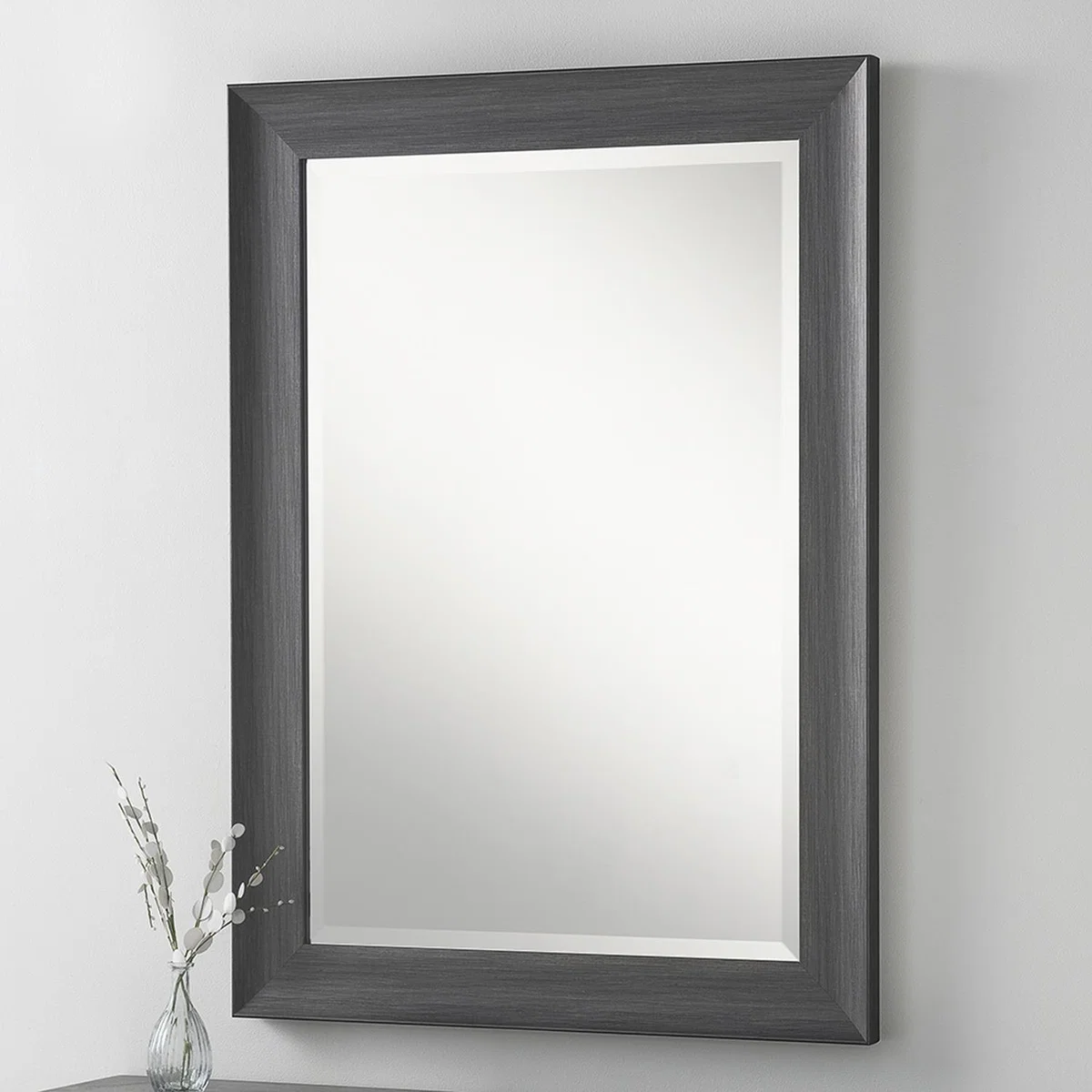 Grey Scooped Rectangular Framed Mirror - Dark Grey / 91.5cm