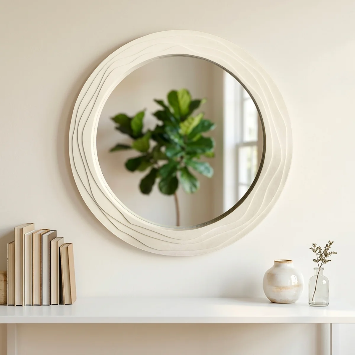 Ridged Circular Mirror - Ivory – image 6